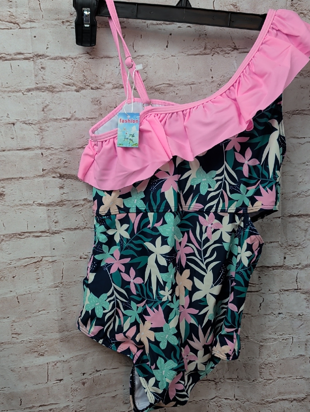 One-Shoulder Pink Ruffle Floral One-Piece Swimsuit 14 Years Girl's XL - Picture 5 of 7
